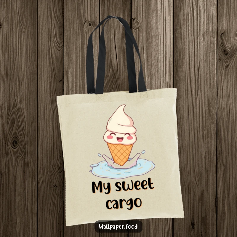 Funny ice cream cone tote bag character making a delightful splash in a puddle, perfect for carrying daily essentials.