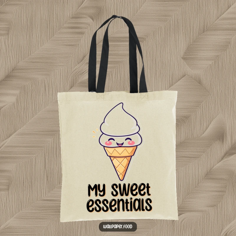 Funny Ice Cream Cone Tote Bag: Happy character radiating pure delight, a practical and humorous accessory.