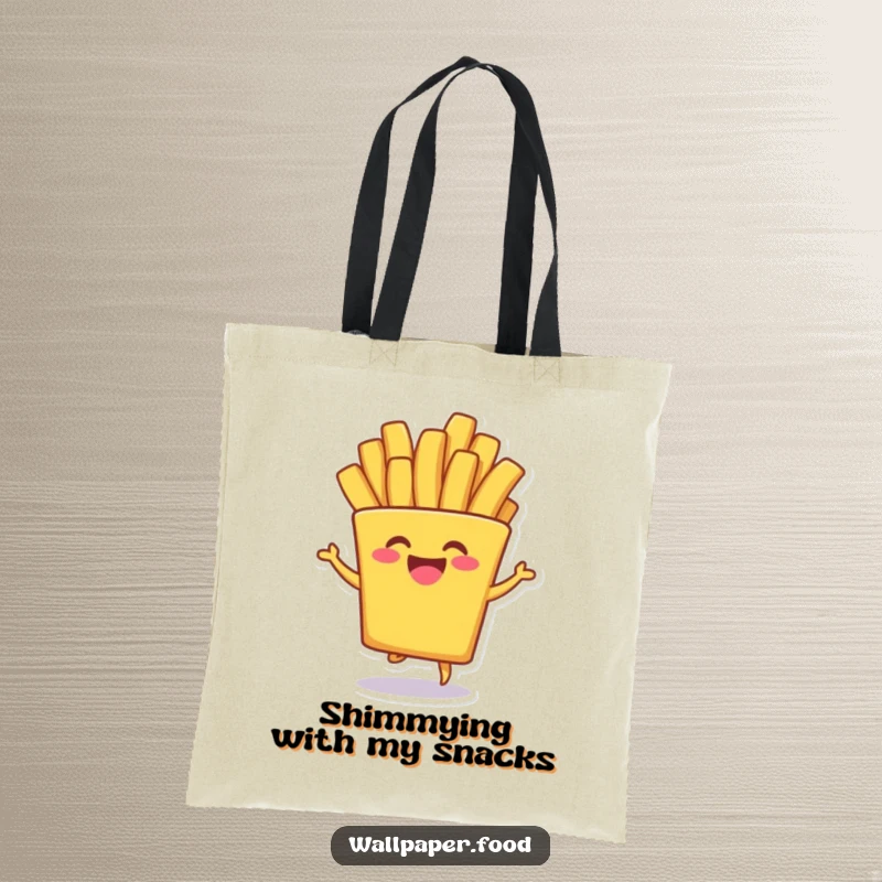 Funny Tote Bag: A giggling french fry character performing a silly shimmy, perfect for carrying essentials with a side of humorous dance.